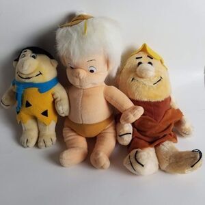 Flintstones Vintage Plush Lot Fred Barney Bam Bam Rubble Cartoon 80's VTG Nanco